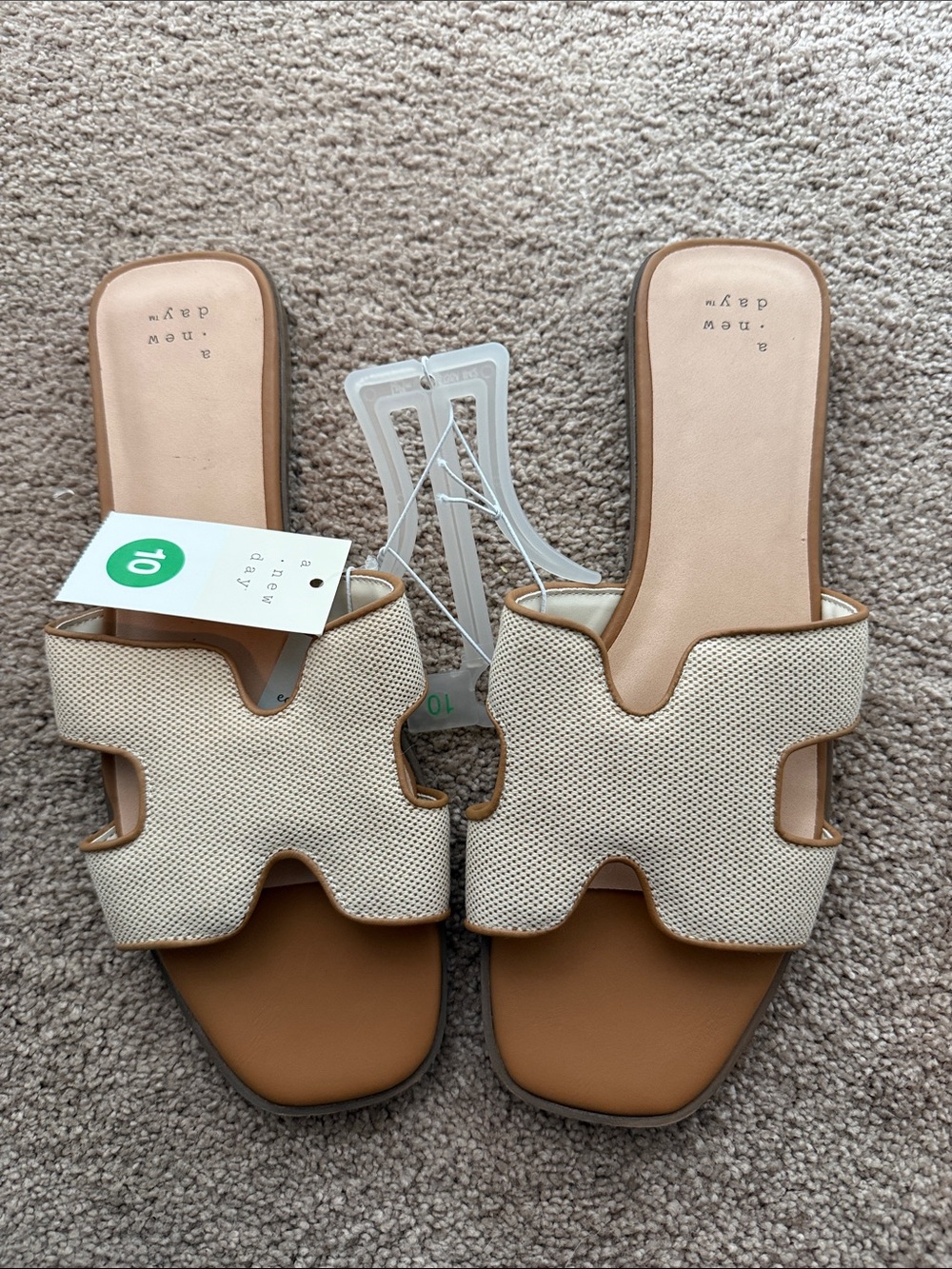 Tan slip on sandals